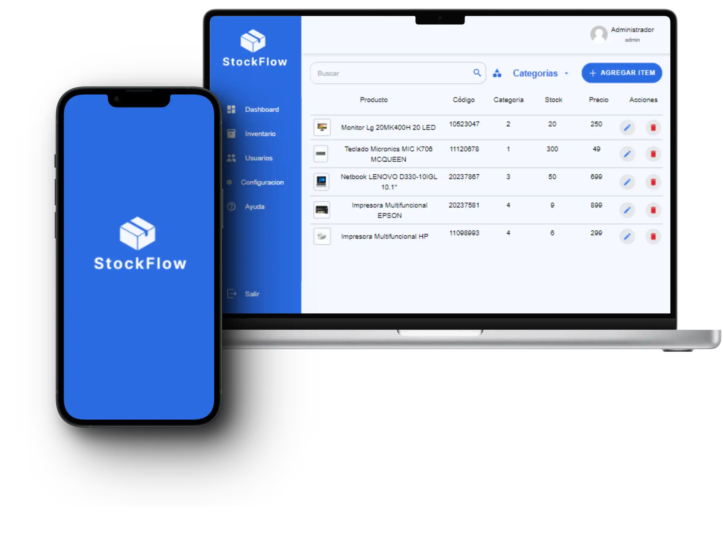 User, stock and inventory control software